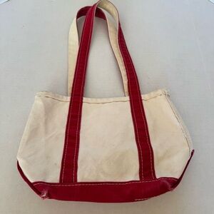 VTG 90’s L.L. Bean Boat and Tote Canvas Bag Cream Red Long Handles Small